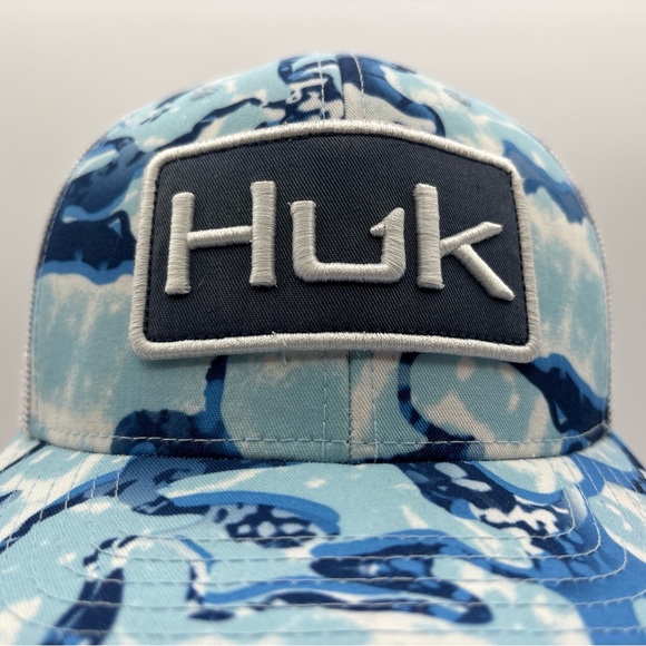 Huk Performance Men’s Head Wear Camouflage Blue Trucker Mesh SnapBack Hat OSFM - Picture 2 of 12